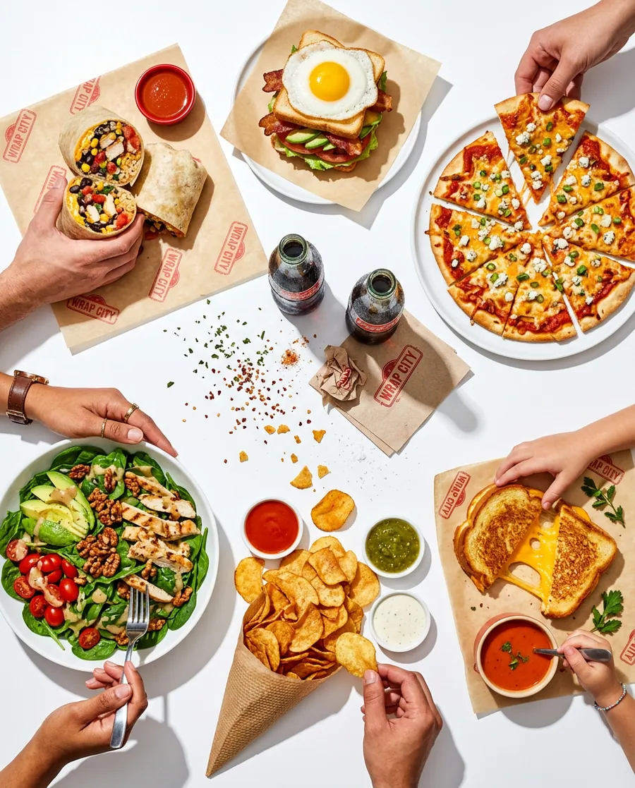 A spread of Wrap City wraps and sides ready to travel