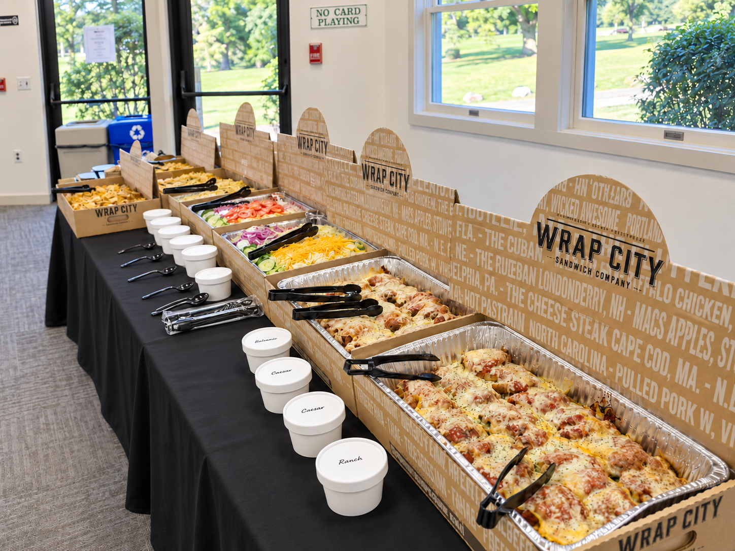 A spread of Wrap City food shared across a table